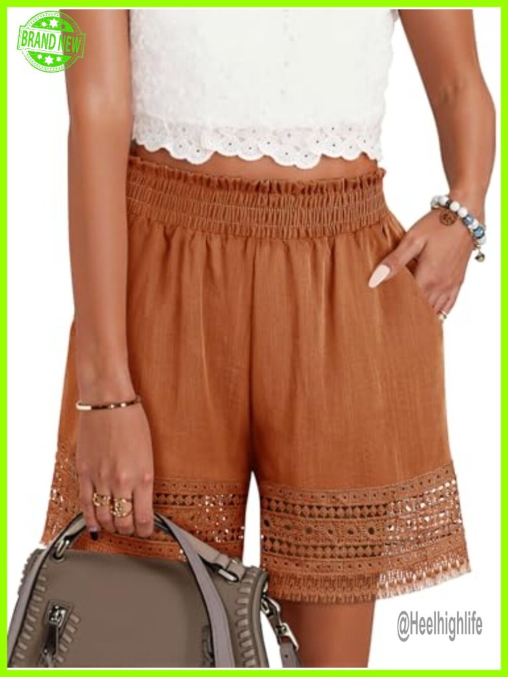 Women's Elastic Waist Lounge Shorts Comfy Stretch Lace Trim Summer Beach
